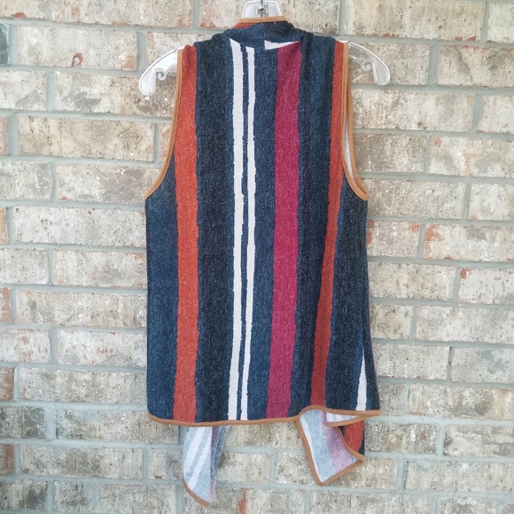 7th Ray Sleeveless Striped Woven Drape Open Front Cardigan Vest (Womens Medium) - Picture 3 of 4